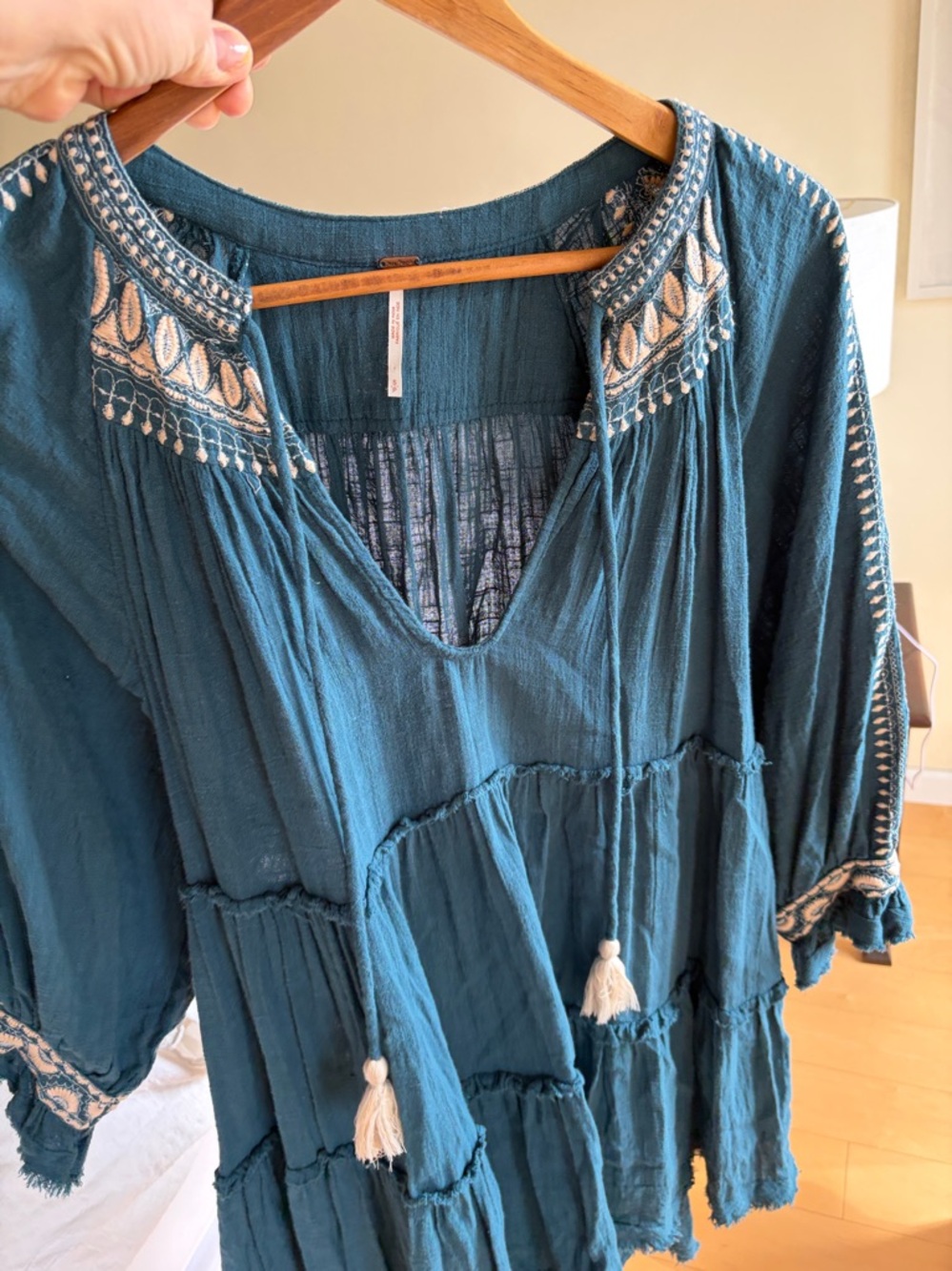 Free People Teal Embroidered Peasant Tunic